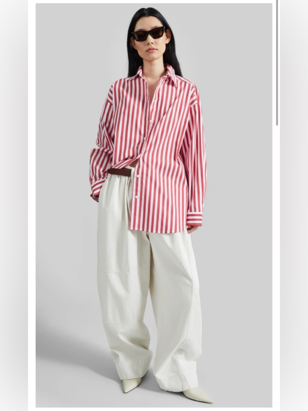 The Frankie Shop SYLVIA OXFORD SHIRT - WHITE/RED STRIPE